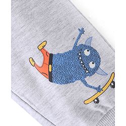 Babyhug Cotton Looper Full Length Lounge Pant Monster on Skateboard Print - Grey