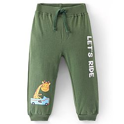 Babyhug Cotton Looper Knit Full Length Text & Giraffe Printed Lounge Pant - Olive Green