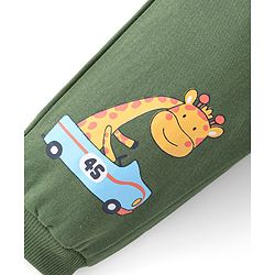 Babyhug Cotton Looper Knit Full Length Text & Giraffe Printed Lounge Pant - Olive Green