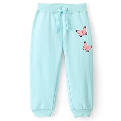 Babyhug Cotton Looper Knit Full Length Butterfly Printed Lounge Pant - Mint Blue