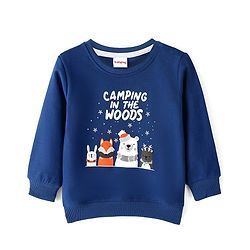 Babyhug Cotton Knit Full Sleeves Text & Animal Graphics Sweatshirt - Blue