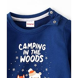 Babyhug Cotton Knit Full Sleeves Text & Animal Graphics Sweatshirt - Blue