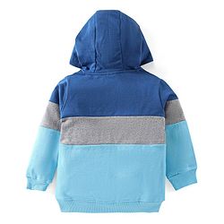 Babyhug Cotton Knit Full Sleeves Sweatshirt with Bear Graphics & Hood - Blue