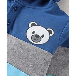 Babyhug Cotton Knit Full Sleeves Sweatshirt with Bear Graphics & Hood - Blue