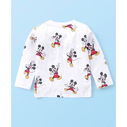 Babyhug 100% Cotton Knit Mickey Mouse Printed Dungaree with Full Sleeves Inner Tee - White & Blue