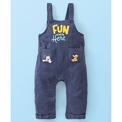 Babyhug 100% Cotton Knit Mickey Mouse Printed Dungaree with Full Sleeves Inner Tee - White & Blue