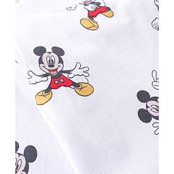 Babyhug 100% Cotton Knit Mickey Mouse Printed Dungaree with Full Sleeves Inner Tee - White & Blue