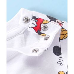 Babyhug 100% Cotton Knit Mickey Mouse Printed Dungaree with Full Sleeves Inner Tee - White & Blue