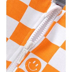 Babyhug Full Sleeves Zipper Sweatjacket with Hood & Checks - White & Yellow