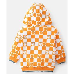 Babyhug Full Sleeves Zipper Sweatjacket with Hood & Checks - White & Yellow