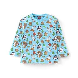 Babyhug Cotton Knit Full Sleeves Night Suit Teddy & Bunny Print - Blue