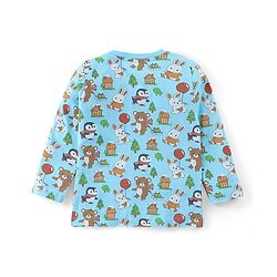 Babyhug Cotton Knit Full Sleeves Night Suit Teddy & Bunny Print - Blue