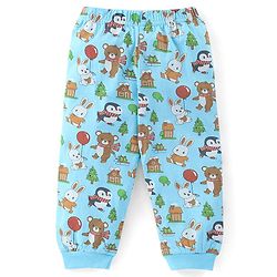 Babyhug Cotton Knit Full Sleeves Night Suit Teddy & Bunny Print - Blue