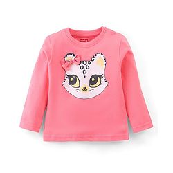 Babyhug Cotton Knit Full Sleeves Night Suit Kitty Print - Pink