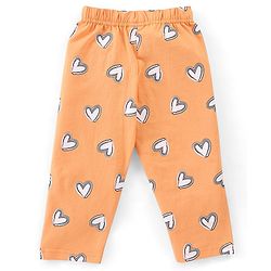 Babyhug Cotton Knit Full Sleeves T-Shirt & Pyjama Set Marie Print & Bow Applique - Orange