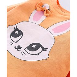Babyhug Cotton Knit Full Sleeves T-Shirt & Pyjama Set Marie Print & Bow Applique - Orange