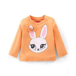 Babyhug Cotton Knit Full Sleeves T-Shirt & Pyjama Set Marie Print & Bow Applique - Orange