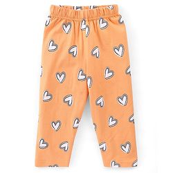 Babyhug Cotton Knit Full Sleeves T-Shirt & Pyjama Set Marie Print & Bow Applique - Orange
