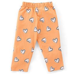 Babyhug Cotton Knit Full Sleeves T-Shirt & Pyjama Set Marie Print & Bow Applique - Orange