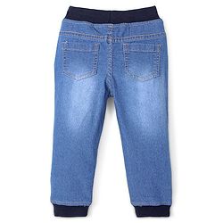 Babyhug Denim Cotton Elastane Full Length Jogger With Stretch Text Embroidery - Blue
