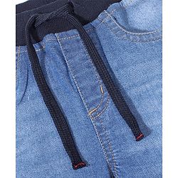 Babyhug Denim Cotton Elastane Full Length Jogger With Stretch Text Embroidery - Blue
