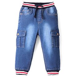 Babyhug Denim Full Length Jogger With Stretch Solid Colour - Blue