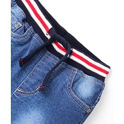 Babyhug Denim Full Length Jogger With Stretch Solid Colour - Blue