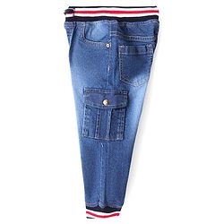 Babyhug Denim Full Length Jogger With Stretch Solid Colour - Blue