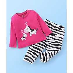 Babyhug Cotton Knit Full Sleeves Night Suit Zebra Print - Pink