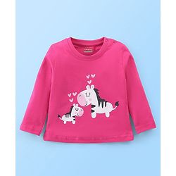 Babyhug Cotton Knit Full Sleeves Night Suit Zebra Print - Pink