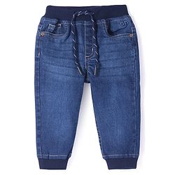 Babyhug Denim Full Length With Stretch Jeans Solid Colour - Blue