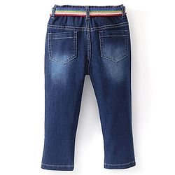 Babyhug Full Length  Jeans With Stretch Solid Color   Fly With Zipper -  Blue