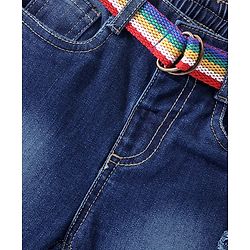 Babyhug Full Length  Jeans With Stretch Solid Color   Fly With Zipper -  Blue