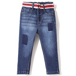Babyhug Denim Full Length Washed Stretchable Jeans - Blue