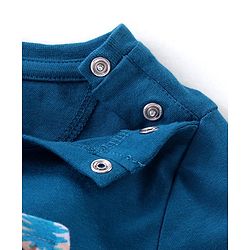 Babyhug Cotton Knit Fox Printed Dungaree with Full Sleeves Solid Colour T-Shirt - Blue & Offwhite