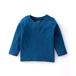 Babyhug Cotton Knit Fox Printed Dungaree with Full Sleeves Solid Colour T-Shirt - Blue & Offwhite