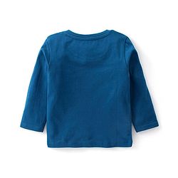 Babyhug Cotton Knit Fox Printed Dungaree with Full Sleeves Solid Colour T-Shirt - Blue & Offwhite