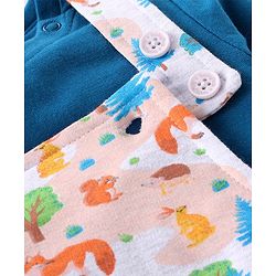 Babyhug Cotton Knit Fox Printed Dungaree with Full Sleeves Solid Colour T-Shirt - Blue & Offwhite