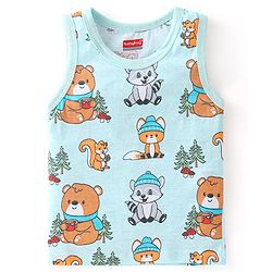 Babyhug 100% Cotton Knit Sleeveless Antibacterial Bear Print Sando Pack of 3 - Multicolour