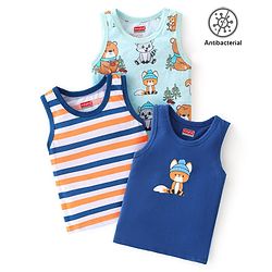 Babyhug 100% Cotton Knit Sleeveless Antibacterial Bear Print Sando Pack of 3 - Multicolour