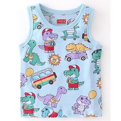 Babyhug 100% Cotton Knit Antibacterial Sleeveless Sando Dino Print Pack of 3 - Multicolour