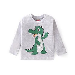 Babyhug 100% Cotton Knit Full Sleeves T-Shirt with Dino Graphics - White