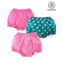 Babyhug 100% Cotton Antibacterial Bloomers Pack of 3 Butterfly Print - Pink & Green