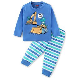 Babyhug Cotton Knit Full Sleeves Night Suit Dino Print - Blue