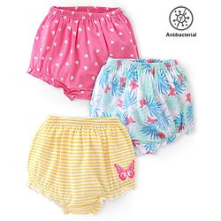 Babyhug 100% Cotton Antibacterial Printed Bloomers Pack of 3 - Pink Blue & Yellow