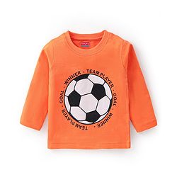 Babyhug Cotton Knit Full Sleeves Soccer Printed Night Suit - Orange