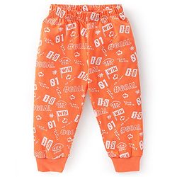 Babyhug Cotton Knit Full Sleeves Soccer Printed Night Suit - Orange