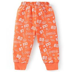 Babyhug Cotton Knit Full Sleeves Soccer Printed Night Suit - Orange