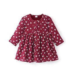 Babyhug Rayon Full Sleeves Frock with Floral Print - Maroon