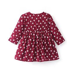 Babyhug Rayon Full Sleeves Frock with Floral Print - Maroon